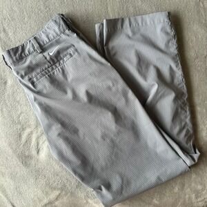 Nike Golf Dri-FIT Pinstripe Pants Mens 34x30 Grey White Flat Front Trousers